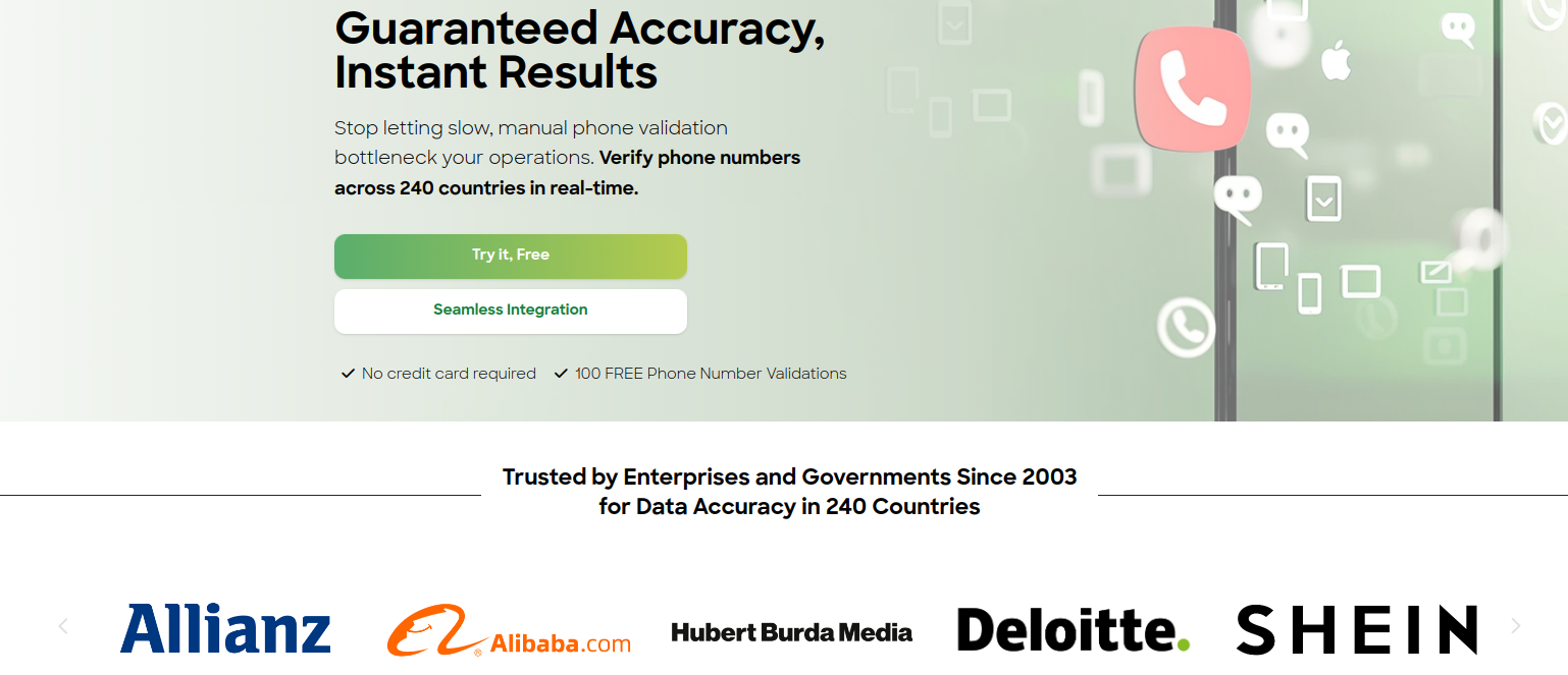 screenshot of Byteplant Phone Validator